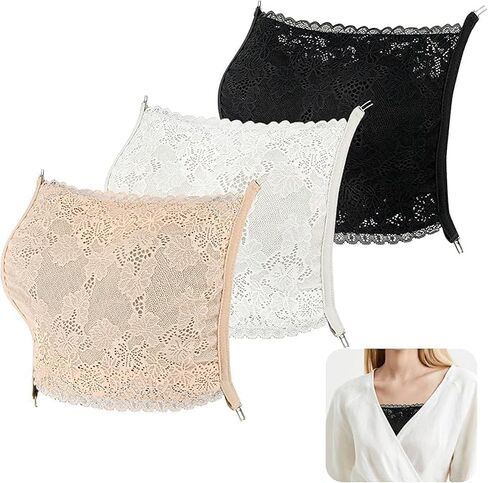 3Pcs Lace Cleavage Cover Modesty Panel Wearable Mock Camisole Bra Insert Overlay Modesty Panel Vest in Saudi Arabia