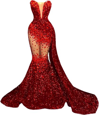 Shiny Crystals Sequined Mermaid Prom Evening Party Dress Shower Gala Pageant Celebrity Gown in Saudi Arabia