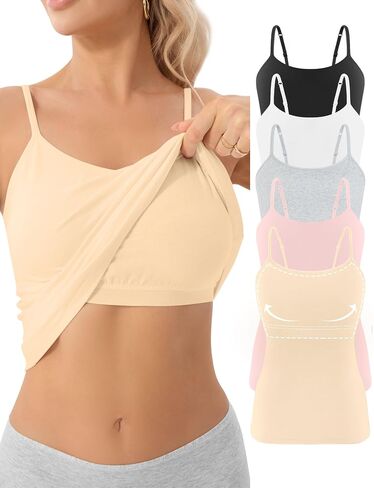 5 Pack Camisole with Shelf Bra Cotton Spaghetti Strap Tank Top in Saudi Arabia