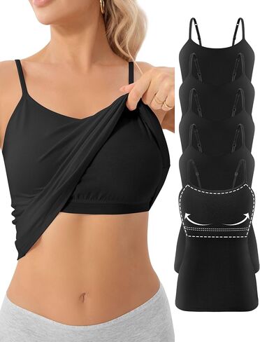 5 Pack Camisole with Shelf Bra Cotton Spaghetti Strap Tank Top in Saudi Arabia