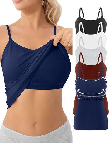 5 Pack Camisole with Shelf Bra Cotton Spaghetti Strap Tank Top in Saudi Arabia