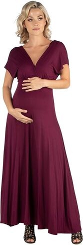 24seven Comfort Apparel Cap Sleeve V Neck Maternity Maxi Dress in Kuwait