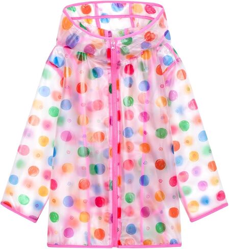 WELAKEN Girls Hooded Printed Rain Jacket Lightweight Water Resistant Raincoat with Zipper in Kuwait