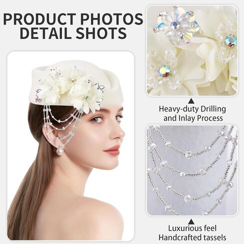 ASO OKE Beret Hats for Women British Felt hat Women's Church Derby with Tassel decorationhat Suitable for Wedding Parties in Saudi Arabia
