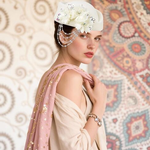 ASO OKE Beret Hats for Women British Felt hat Women's Church Derby with Tassel decorationhat Suitable for Wedding Parties in Saudi Arabia