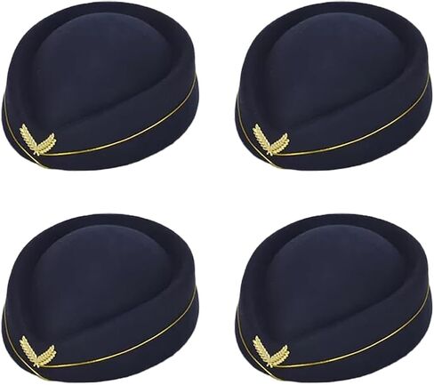 4 Pcs Women Flight Attendant Hats Felt Flight Attendant Cap Stewardess Hats Air Hostess Hat for Musical Performance in Kuwait