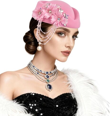 ASO OKE Beret Hats for Women British Felt hat Women's Church Derby with Tassel decorationhat Suitable for Wedding Parties in Saudi Arabia