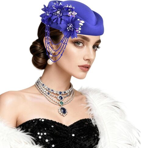ASO OKE Beret Hats for Women British Felt hat Women's Church Derby with Tassel decorationhat Suitable for Wedding Parties in Saudi Arabia