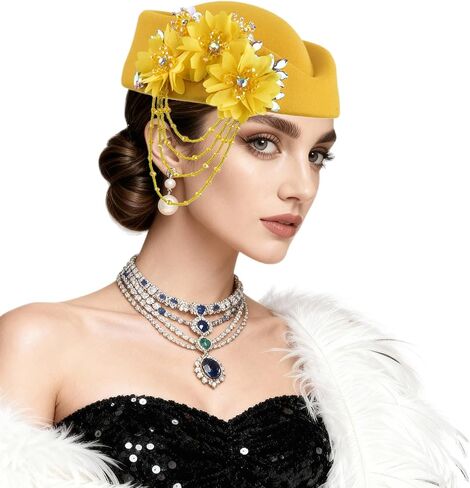 ASO OKE Beret Hats for Women British Felt hat Women's Church Derby with Tassel decorationhat Suitable for Wedding Parties in Saudi Arabia