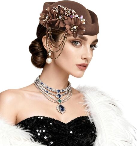 ASO OKE Beret Hats for Women British Felt hat Women's Church Derby with Tassel decorationhat Suitable for Wedding Parties in Saudi Arabia