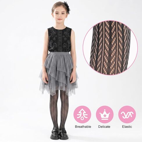 6 Pairs Girls Lace Fishnet Tights, Kids Sheer Patterned Stocking High Waist Mesh Tights for Dance Party Casual in Kuwait
