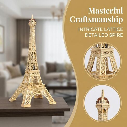 Vintage Eiffel Tower Model, Golden Zinc Alloy Architecture Statue 7 Inches, Mini French Building Centerpieces Table Cake Topper Party Decor in Saudi Arabia