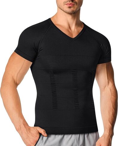 Nebility Mens Compression Shirt Shapewear V Neck Short Sleeve Body Shaper T Shirt Slimming Undershirt Workout in Kuwait