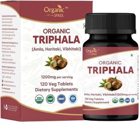 ORGANIC SPREE Triphala 120 Tablets | Amla, Haritaki & Bibhitaki | Herbal Supplement for Digestion and Detox* | 1200mg per Serving | Organic and Natural | USDA Certified 120tab in Kuwait