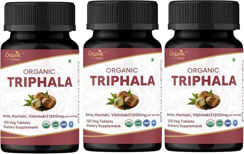 ORGANIC SPREE Triphala 120 Tablets | Amla, Haritaki & Bibhitaki | Herbal Supplement for Digestion and Detox* | 1200mg per Serving | Organic and Natural | USDA Certified 120tab in Kuwait