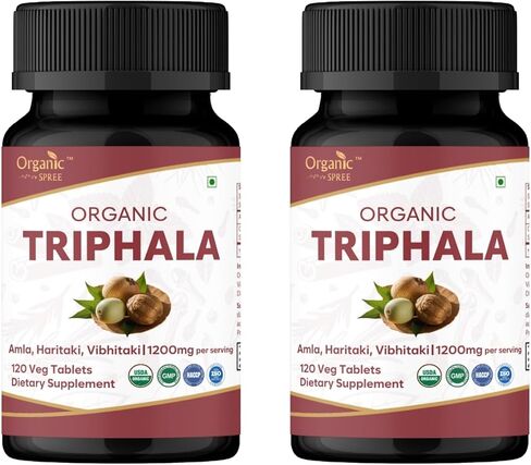 ORGANIC SPREE Triphala 120 Tablets | Amla, Haritaki & Bibhitaki | Herbal Supplement for Digestion and Detox* | 1200mg per Serving | Organic and Natural | USDA Certified 120tab in Kuwait