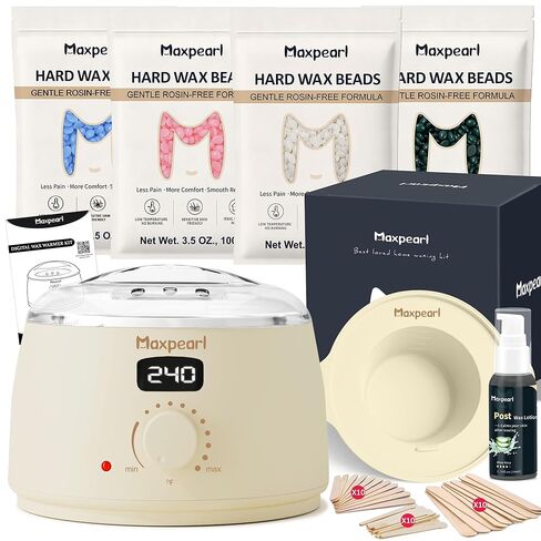 Maxpearl Digital Waxing Kit - Women Men Hard Wax Melt Warmer Kit for Hair Removal - Sensitive Skin, Eyebrows, Face, Underarms, Brazilian, Bikini, Legs in Saudi Arabia