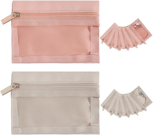 12PCS Mini PU Leather Jewelry Bag Bulk with Clear Velvet 2 Colors Portable Polyester Jewelry Travel Organizer Case Zipper Pouch Pocket for Women Rings Bracelets Earrings Necklaces in Saudi Arabia