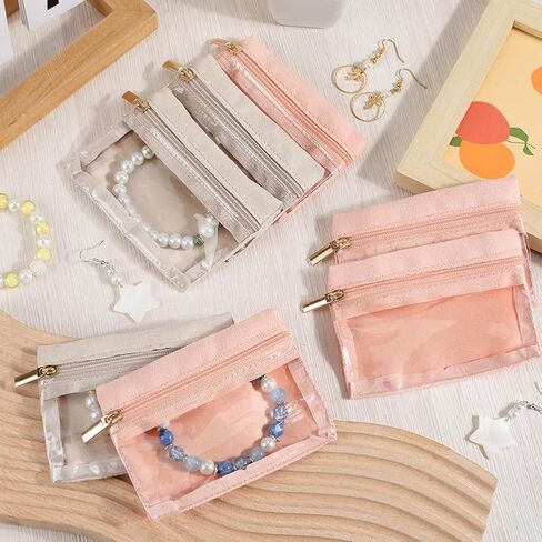 12PCS Mini PU Leather Jewelry Bag Bulk with Clear Velvet 2 Colors Portable Polyester Jewelry Travel Organizer Case Zipper Pouch Pocket for Women Rings Bracelets Earrings Necklaces in Saudi Arabia
