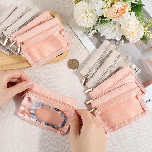 12PCS Mini PU Leather Jewelry Bag Bulk with Clear Velvet 2 Colors Portable Polyester Jewelry Travel Organizer Case Zipper Pouch Pocket for Women Rings Bracelets Earrings Necklaces in Saudi Arabia