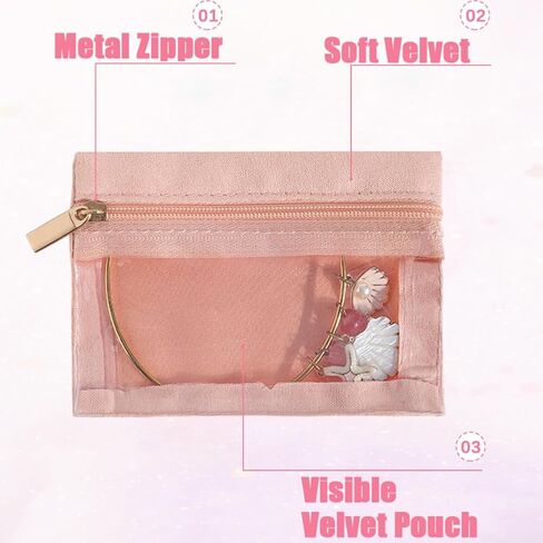 12PCS Mini PU Leather Jewelry Bag Bulk with Clear Velvet 2 Colors Portable Polyester Jewelry Travel Organizer Case Zipper Pouch Pocket for Women Rings Bracelets Earrings Necklaces in Saudi Arabia