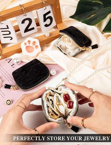 3PCS Small Jewelry Travel Bag Portable Travel Jewelry Bag with Tassel Zipper, Soft Velvet Organizer Pouch for Necklace Bracelet Rings Earring Storage Women Gift (2.7 * 3.3IN) in Saudi Arabia