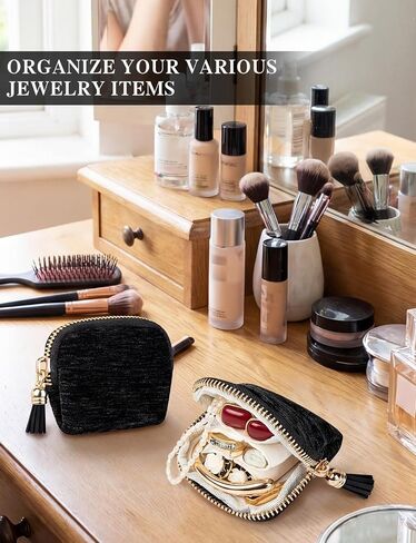3PCS Small Jewelry Travel Bag Portable Travel Jewelry Bag with Tassel Zipper, Soft Velvet Organizer Pouch for Necklace Bracelet Rings Earring Storage Women Gift (2.7 * 3.3IN) in Saudi Arabia