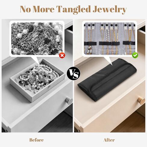 Travel Jewelry Organizer Case, Anti-Tangle Necklace Roll Bag with 12 Hooks & Clear Pockets, Foldable Chains Bracelets Storage for Women, Portable Lightweight Jewelry Holder in Saudi Arabia