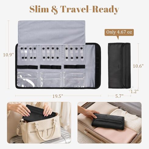 Travel Jewelry Organizer Case, Anti-Tangle Necklace Roll Bag with 12 Hooks & Clear Pockets, Foldable Chains Bracelets Storage for Women, Portable Lightweight Jewelry Holder in Saudi Arabia