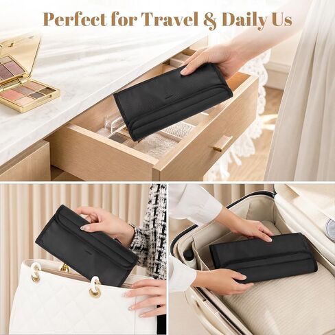 Travel Jewelry Organizer Case, Anti-Tangle Necklace Roll Bag with 12 Hooks & Clear Pockets, Foldable Chains Bracelets Storage for Women, Portable Lightweight Jewelry Holder in Saudi Arabia