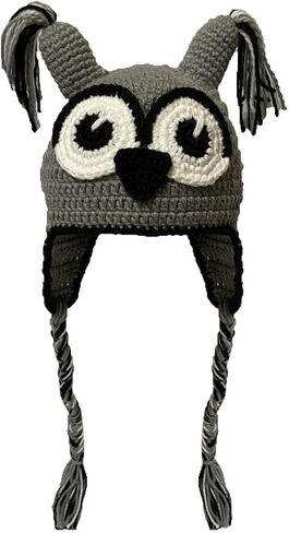 Handmade Knit Owl Bird Hat Crochet Tassel Eyes Ears Braid Earflap Beanie Cap in Kuwait