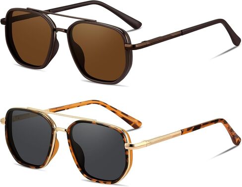 Polarized Aviator Sunglasses for Women Men Retro Trendy Metal Square Tangle Free UV400 Protection Sun Glasses in Kuwait