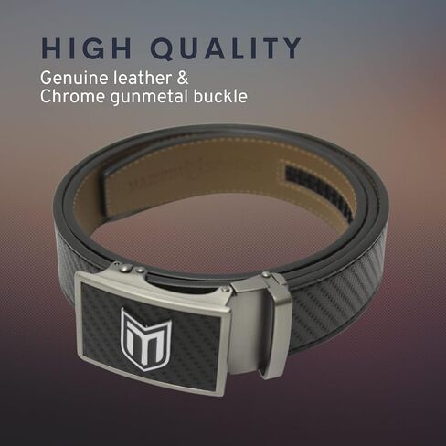 Marwin Sports Carbon Perfect Fit Ratchet Customizable Dress Casual Genuine Leather Belt with Gunmetal Chrome Embossed Buckle in Saudi Arabia