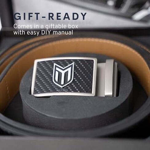 Marwin Sports Carbon Perfect Fit Ratchet Customizable Dress Casual Genuine Leather Belt with Gunmetal Chrome Embossed Buckle in Saudi Arabia