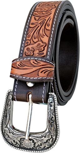 Affilare Western Genuine Leather Heavy Duty Beaded Tooled Belt For Men and Women 30AB005 in Kuwait