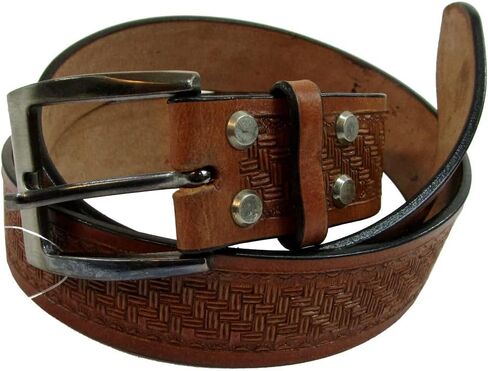 WESTERN COWBOY BASKET TOOLED LEATHER BROWN BELT MEN WOMEN CASUAL WORK BELTS in Saudi Arabia