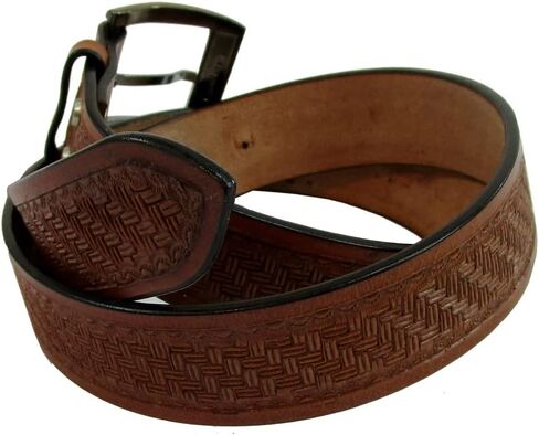 WESTERN COWBOY BASKET TOOLED LEATHER BROWN BELT MEN WOMEN CASUAL WORK BELTS in Saudi Arabia