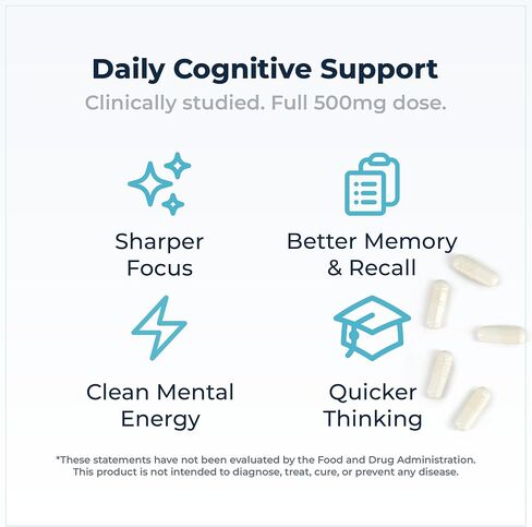 Cognizin® Citicoline 500mg Capsules – CDP Choline Brain Supplement for Focus, Memory & Mental Clarity – Full Dose in 1 Capsule, No Fillers, Vegan, Non-GMO – 60 Count in Saudi Arabia