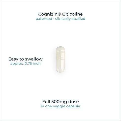 Cognizin® Citicoline 500mg Capsules – CDP Choline Brain Supplement for Focus, Memory & Mental Clarity – Full Dose in 1 Capsule, No Fillers, Vegan, Non-GMO – 60 Count in Saudi Arabia
