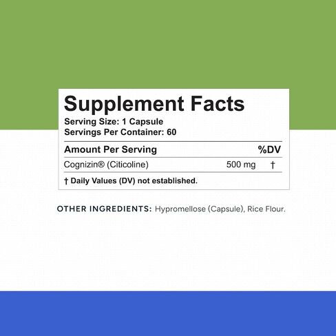Cognizin® Citicoline 500mg Capsules – CDP Choline Brain Supplement for Focus, Memory & Mental Clarity – Full Dose in 1 Capsule, No Fillers, Vegan, Non-GMO – 60 Count in Saudi Arabia