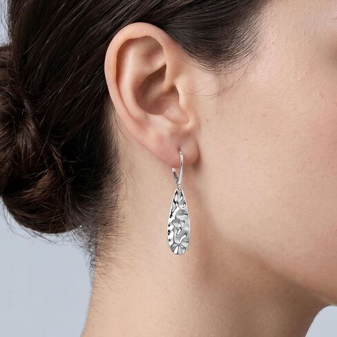 Trinckle 925 Sterling Silver Dangle Earrings, Spiral Twist and Teardrop Leverback Earrings for Women and Girls Hypoallergenic Sterling Silver Dangly Vintage Jewelry for Everyday Silvar Accessories for Wedding Prom in Kuwait