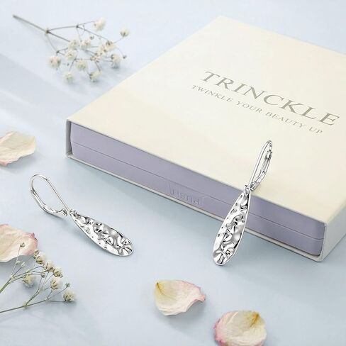 Trinckle 925 Sterling Silver Dangle Earrings, Spiral Twist and Teardrop Leverback Earrings for Women and Girls Hypoallergenic Sterling Silver Dangly Vintage Jewelry for Everyday Silvar Accessories for Wedding Prom in Kuwait