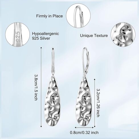 Trinckle 925 Sterling Silver Dangle Earrings, Spiral Twist and Teardrop Leverback Earrings for Women and Girls Hypoallergenic Sterling Silver Dangly Vintage Jewelry for Everyday Silvar Accessories for Wedding Prom in Kuwait