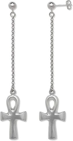 Ankh Cross .925 Sterling Silver Chain Earrings in Kuwait