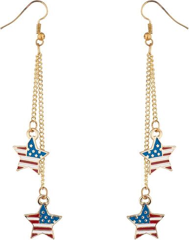 Lux Accessories Gold Tone Long Multi Chain Tiny American Stars Dangle Earrings in Kuwait