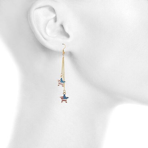 Lux Accessories Gold Tone Long Multi Chain Tiny American Stars Dangle Earrings in Kuwait