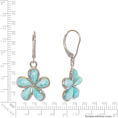 Sterling Silver Natural Larimar Plumeria Leverback Earrings in Saudi Arabia