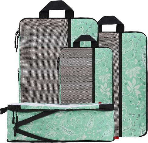 U+U 6 Set Compression Packing Cubes - Travel Organizers with Laundry Bag, Space-Saving Suitcase Organizer, Expandable Packing Organizers for Travel Essentials (Polka Dot) in Saudi Arabia