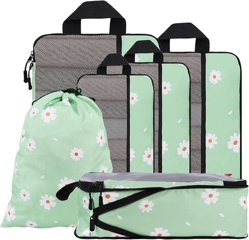 U+U 6 Set Compression Packing Cubes - Travel Organizers with Laundry Bag, Space-Saving Suitcase Organizer, Expandable Packing Organizers for Travel Essentials (Polka Dot) in Saudi Arabia
