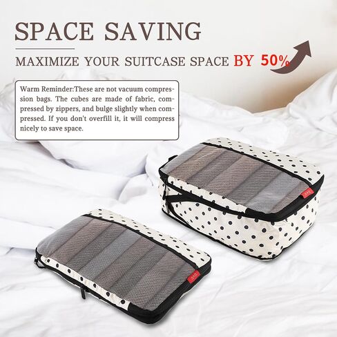 U+U 6 Set Compression Packing Cubes - Travel Organizers with Laundry Bag, Space-Saving Suitcase Organizer, Expandable Packing Organizers for Travel Essentials (Polka Dot) in Saudi Arabia